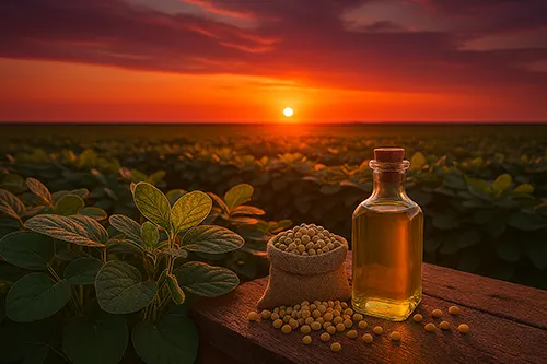 مزرعه کشت سویا در غروب